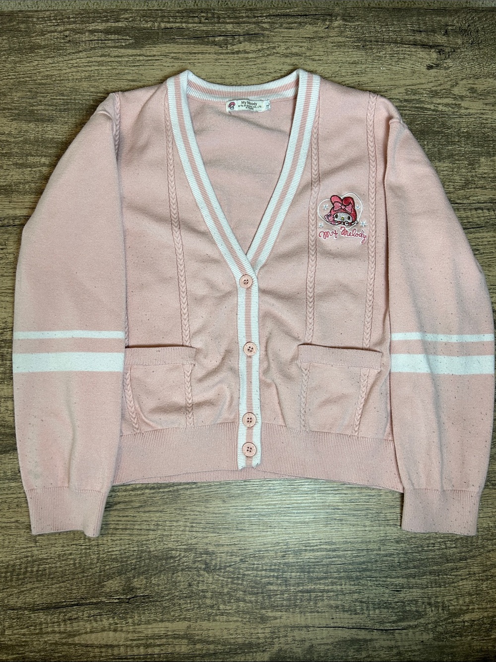 Sanrio Light Pink V-Neck Buttoned Cardigan with Embroidered Character